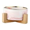 Elevated Ceramic Bowls with Wooden Base Portable Feeder Dish Set for Small Dog and Cat Feeding Indoor