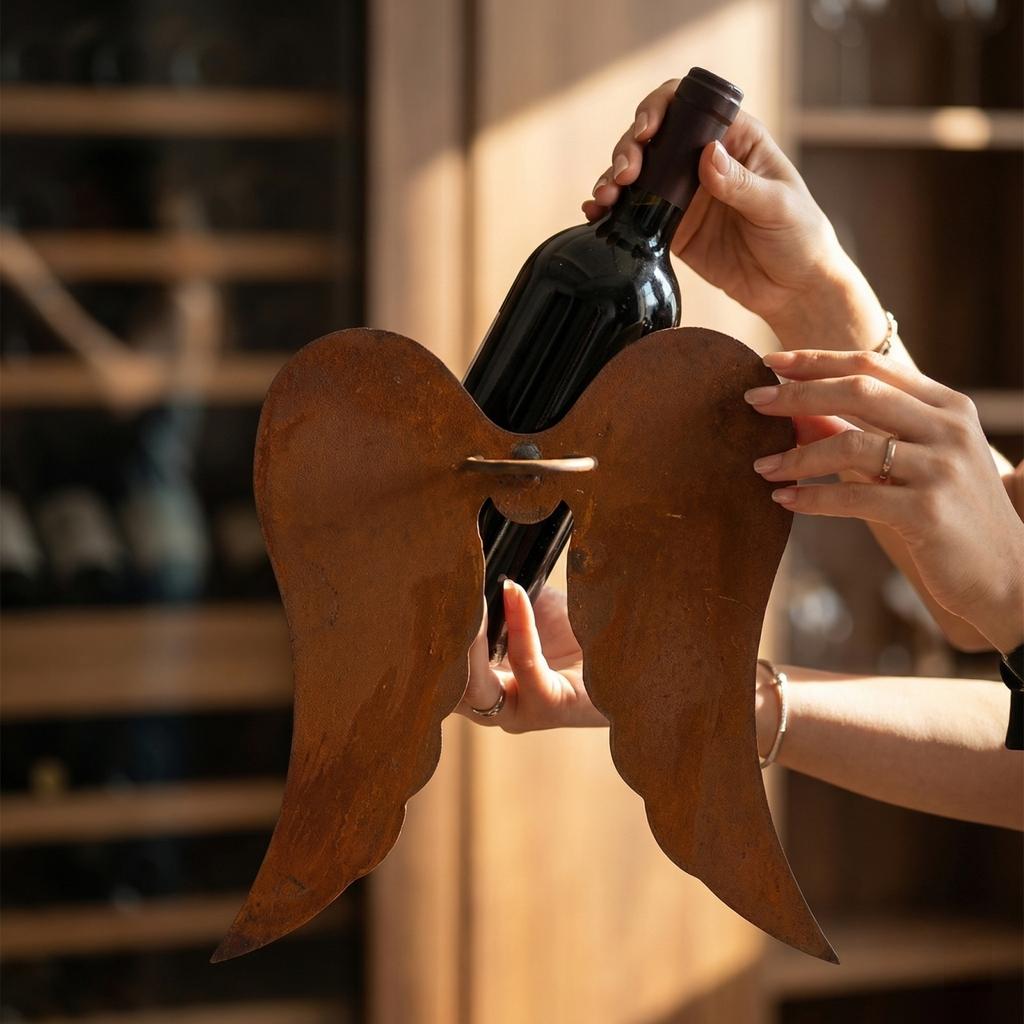 Creative Metal Sculpture Wine Rack Decorative Iron Art Wine Bottle Holder Wall Mounted Design with Angel Wings Shape for Home Bar Display