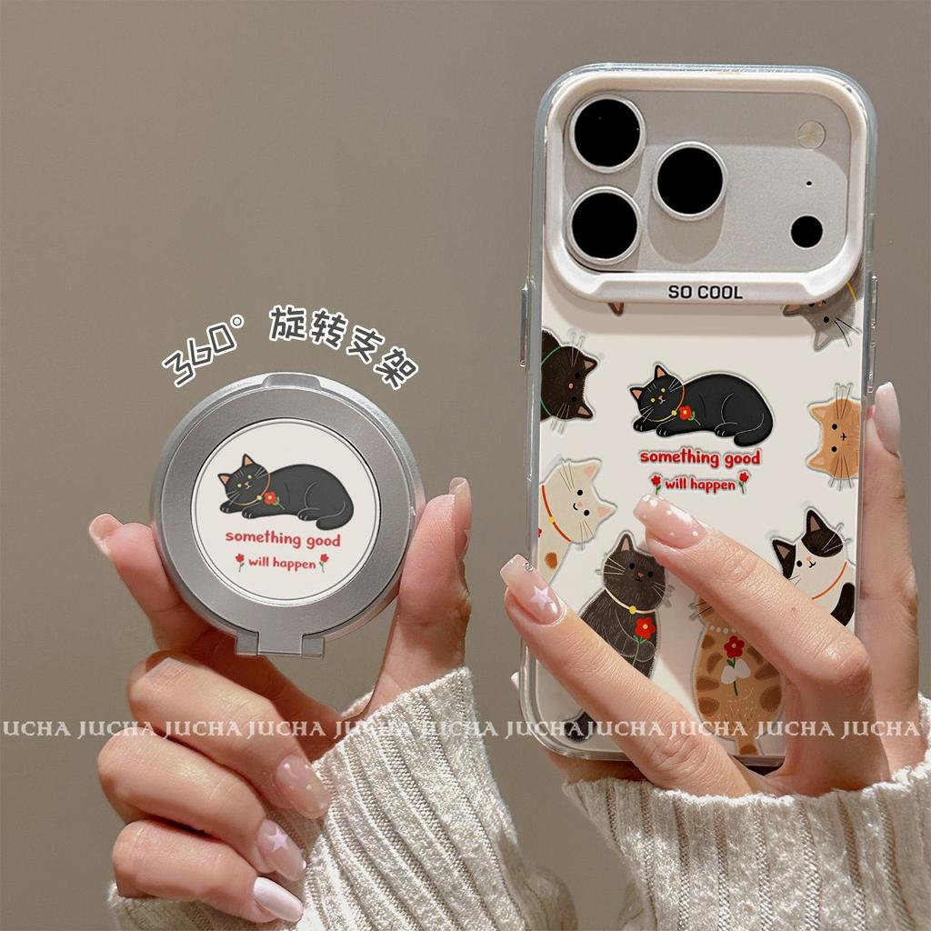 Applicable Apple 17 Mobile Phone Case Fashion Creative Iphone15pro Cartoon Personality with Bracket Air Circle Kitten