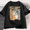 Funny Cat Eat Fish Tshirt Trend Printed Cotton Round Neck Tshirt Unisex and WOMEN with The Same Loose Casual Short Sleeve Tees