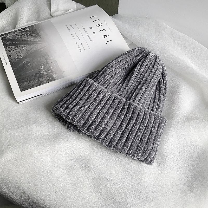 Cap No Edge Flanger Neutral Cap Thickened Solid Color Knitted Hat Men Women Coarse Corduroy Hat Stretchy Winter Hat
