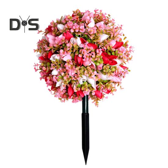 Artificial Flower Ball with Spike Realistic Faux Roses Weatherproof Artificial Rose Blooms Ball Garden Decor for Indoor Outdoor Use