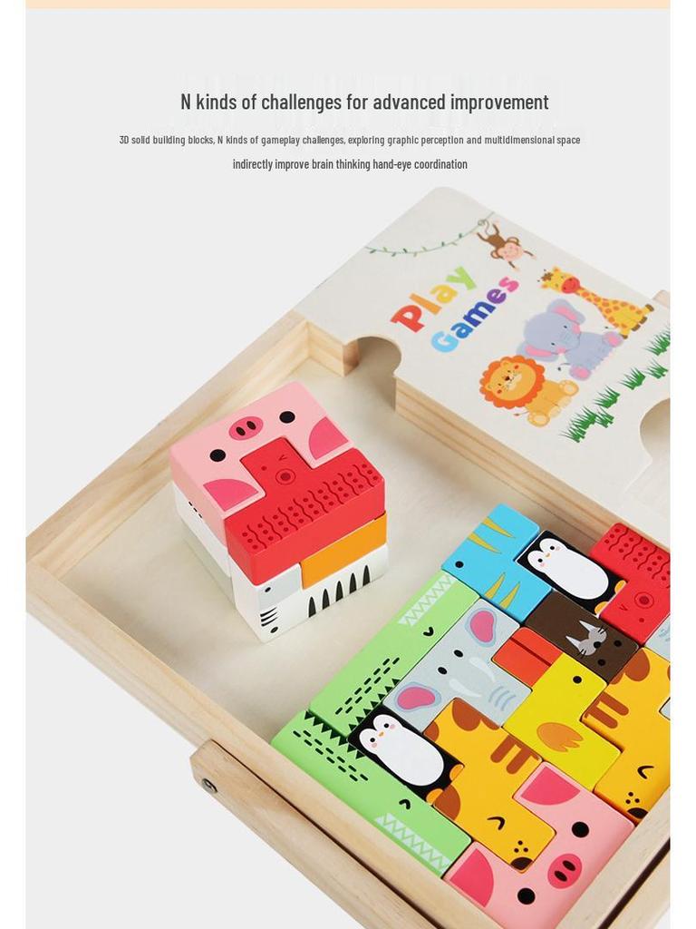 Kids' Enlightenment 3D Wooden Puzzle Blocks - Tetris Style Educational Toy
