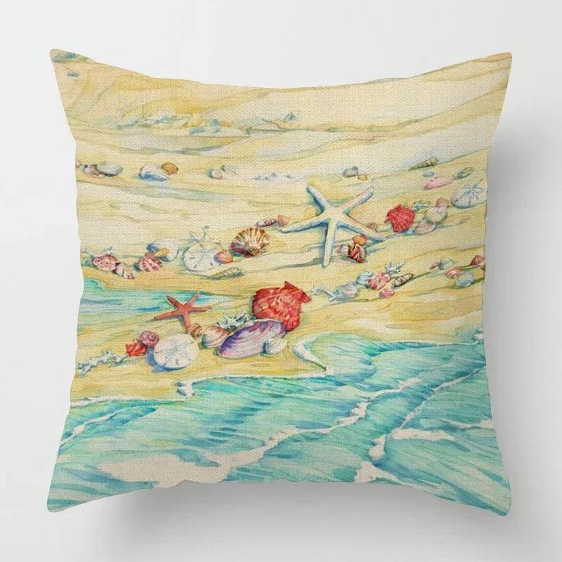 Beach landscape pattern throw pillow cover with short plush print for living room sofa decoration cushion cover pillow covers