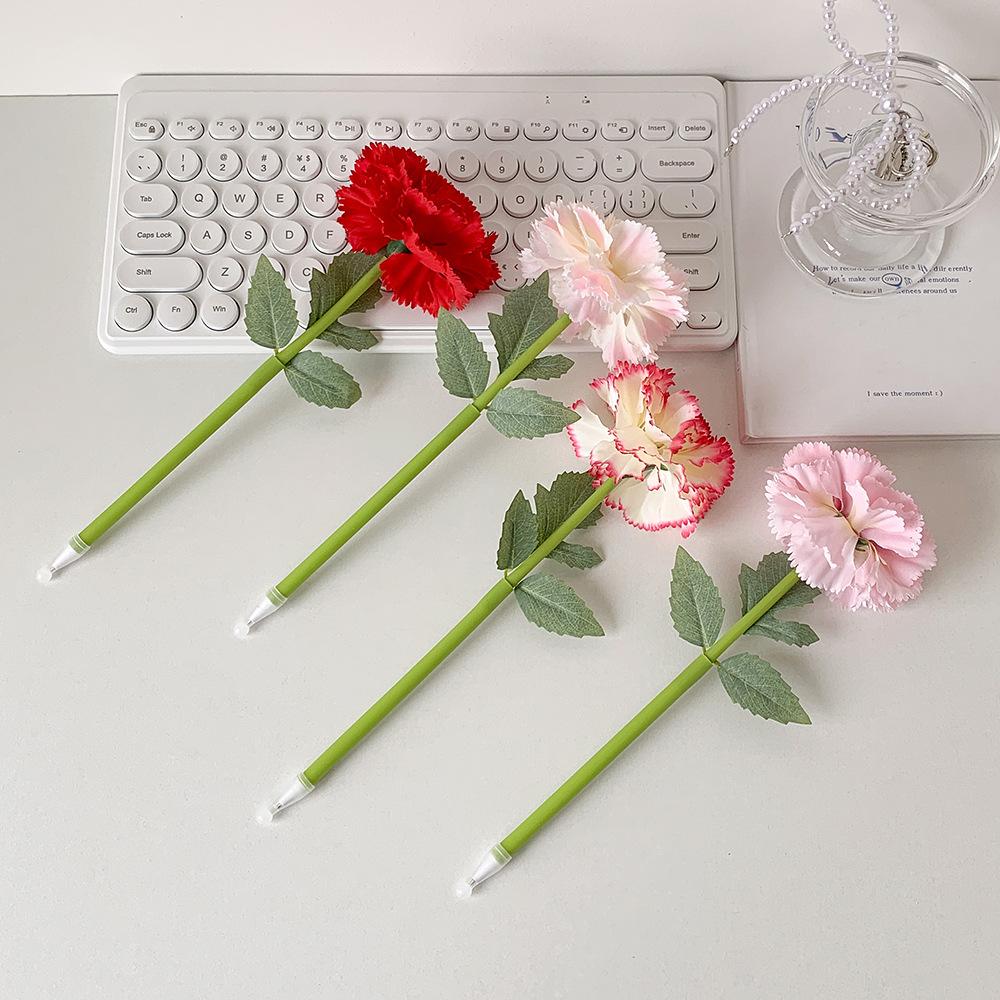 4Pcs Artificial Flower Flower Ballpoint Pen Carnation Rose Signature Pen Neutral Gel Pens Lady