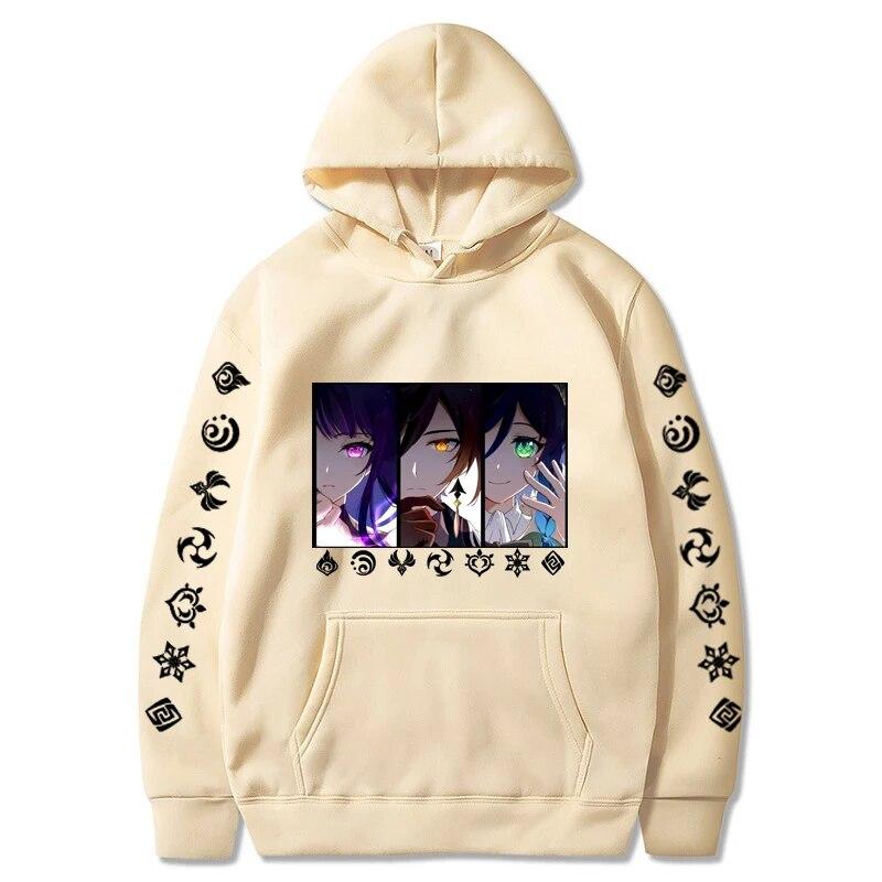 Venti Zhongli Raiden Shogun oversized mikina s kapucí Genshin Impact Ležérní grafika Estetické Pánské svetry Sportovní oblečení Hip-hop mikina Fleecové mikiny