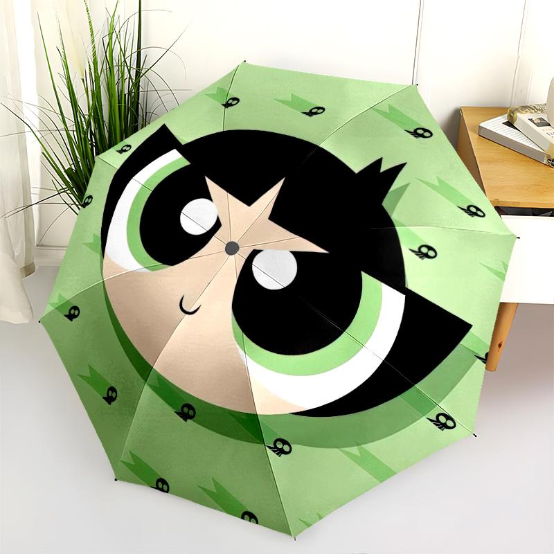 

1PC The Powerpuff Girls Umbrella Portable Folding Umbrella Iron Frame Hole Bone Structure Outdoor Home Umbrella A7