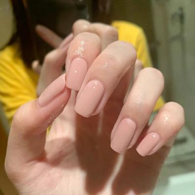 24PCS Wear Solid Color Manicure Detachable Fake Nail Stickers Nude Powder Solid Color Nail Piece Finished DIY Nail Stickers