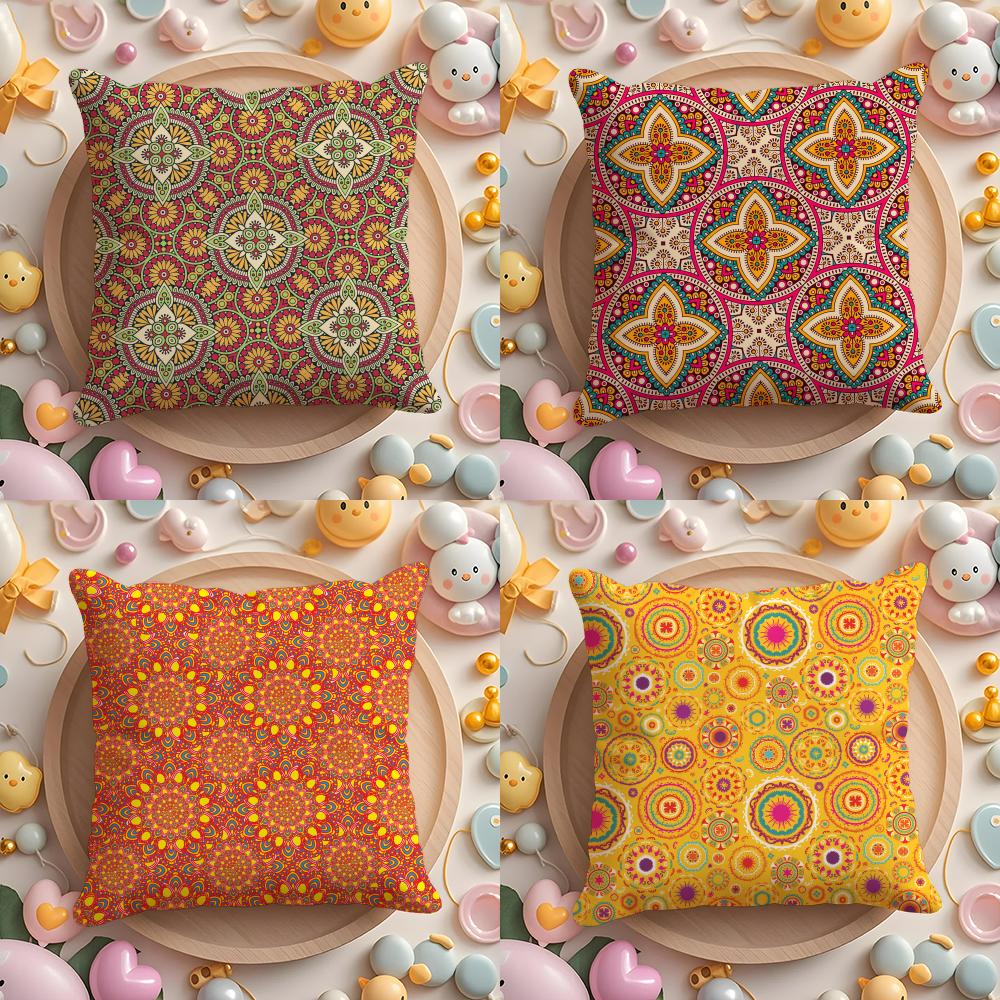 Indian Ethnic Pattern Cushion Cover Home & Car Multi-Scene Pillow Cover - Reversible, Soft & Durable for Daily Use