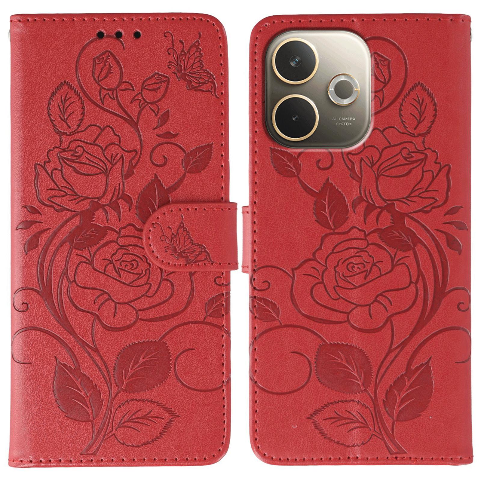 

Phone Case For Oppo A5 Pro 5G (Global)/4G (Global)/A5 Energy 5G (China) ,Wallet Stand Imprinted Rose Butterfly PU Leather Cover Red