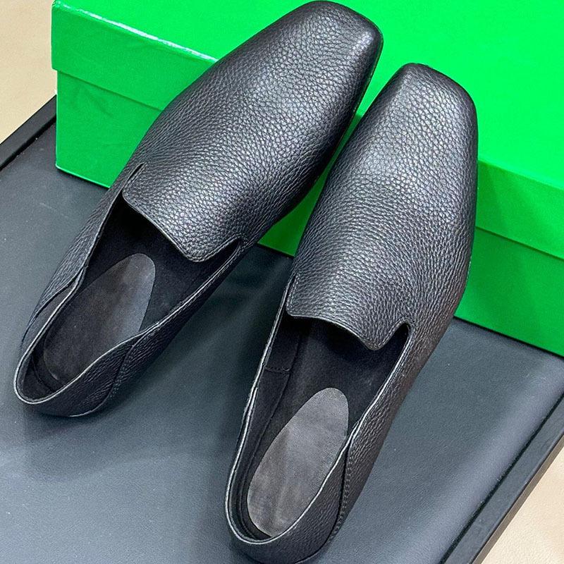 Sheepskin version~ French retro leather diagonal cut square head commuter shoes simple lazy one pedal flat single shoes women