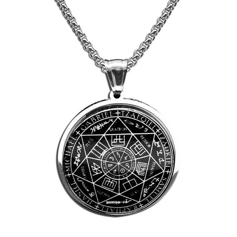 Stainless Steel Seven Archangels Glass Pendant Talisman Necklace