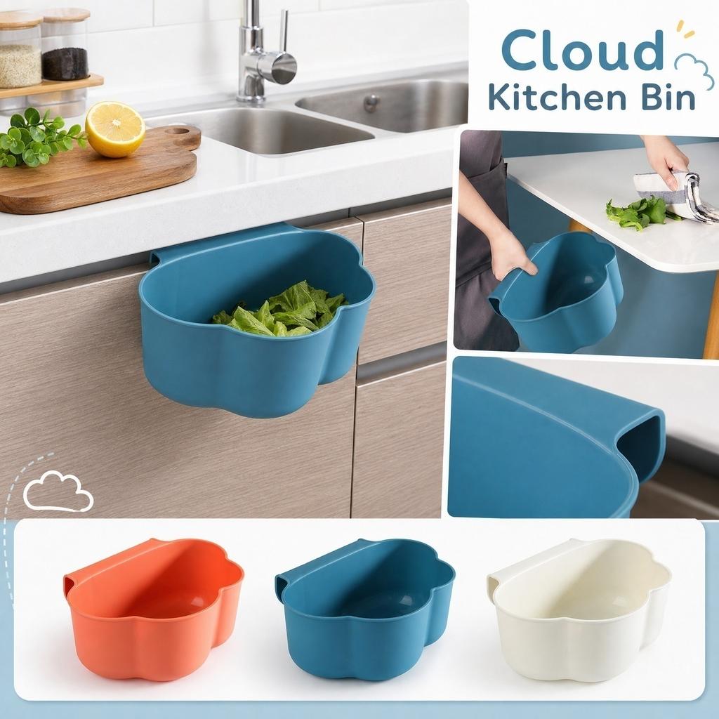 Cloud Shaped Kitchen Wall Mounted Trash Bin Plastic Waste Container Hanging Garbage Can for Small Spaces