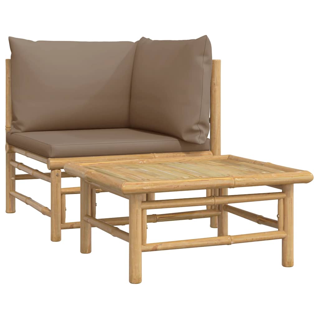 vidaXL 2-part. Garden Lounge Set with Taupe Cushions Bamboo