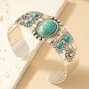 Unique Cuff Bangle Bracelet Alloy Jewelry With Faux Turquoise Inlaid Vintage Bohemian Style Personality Female Hand Jewelry