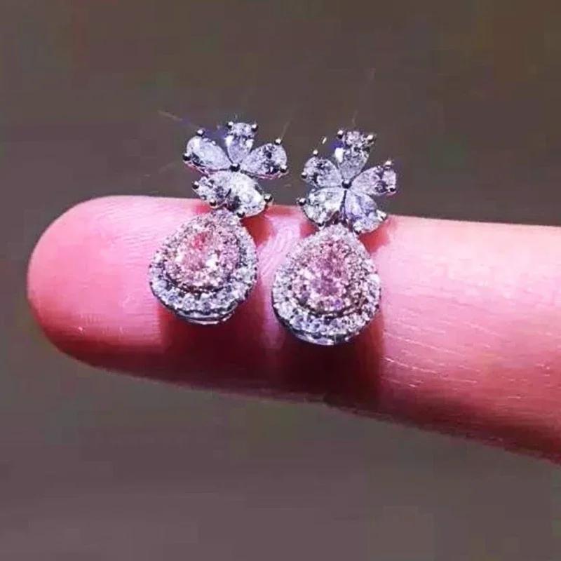 Exquisite Women'S Earrings Pink Zircon Romantic Wedding Accessories High End Anti Allergy And Beautiful Engagement Jewelry