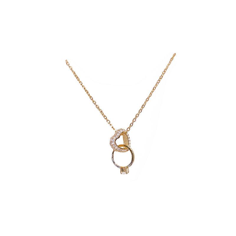 14K Gold Double Ring Necklace with Rhinestones - 2022 Light Luxury Collection