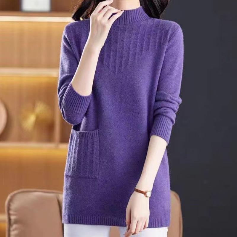 

Осень и зима новый живот прикрыть темперамент тонкий низ рубашка мать мода вязаный свитер юбка женщина 3XL фиолетовый