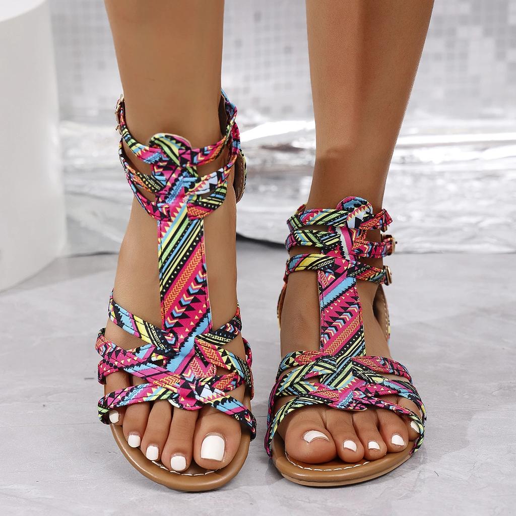 Модные летние женские римские сандалии на плоской подошве, с ремешком, на задней молнии, с открытым носком, женские сандалии для улицы, пляжа, противоскользящие, женские тапочки