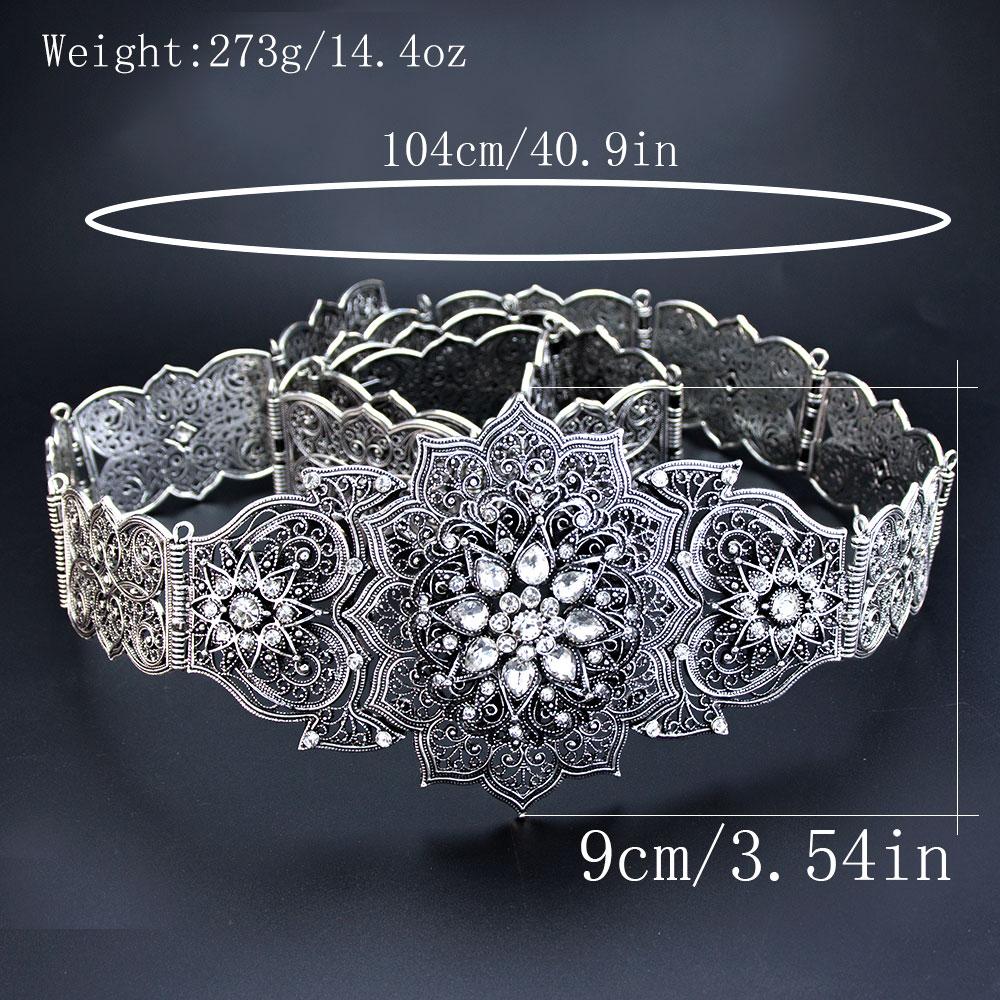 Sunspicems Eleganter Kristall-Damengürtel, Metall-Taillenkette, goldfarben, verstellbare Länge, arabischer marokkanischer Brautschmuck