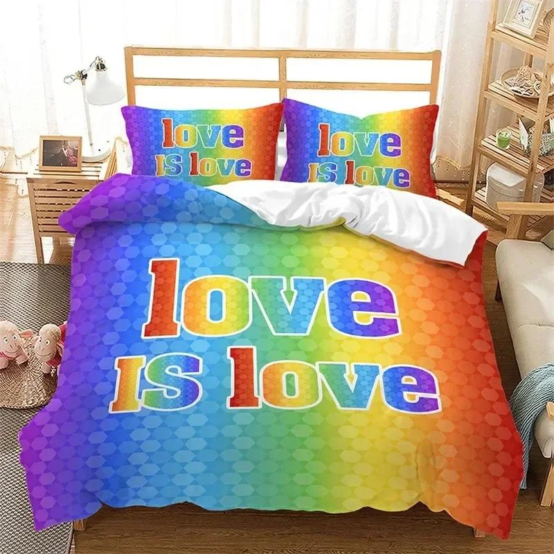 Rainbow Pride Bedding Set Rainbow Flags Duvet Cover Set Rainbow Stripe Design 3D Soft Microfiber Bedding Queenking Size