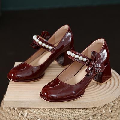 Chaussures à Talons Hauts Perlées pour Mariées à la Mode Dames Mariage Mary Janes Escarpins à Talons Carrés Femme Crochet&Boucle Tacones Compensées Escarpins Femme