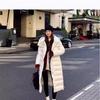 Dongdaemun white duck down thickened down jacket women's new long knee fashion women's clothing autumn and winter waist hooded jacket tide