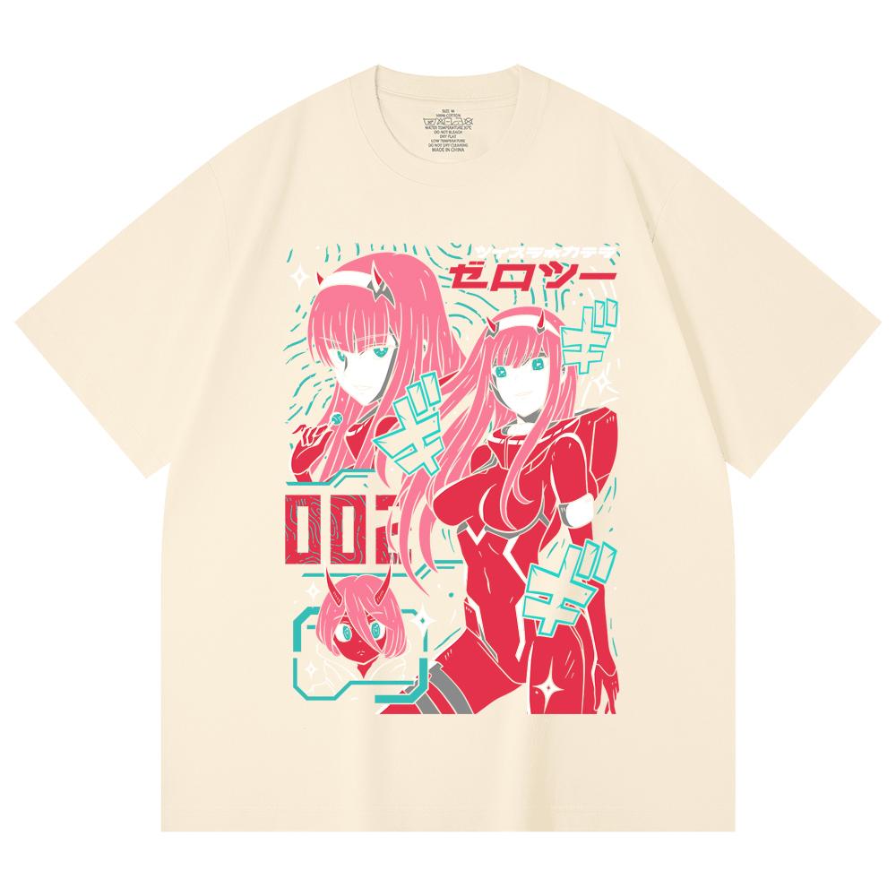 

230 г/м² 100% хлопок Darling in the Franxx V1 Принт Унисекс Тяжелая хлопковая футболка XS абрикосовый