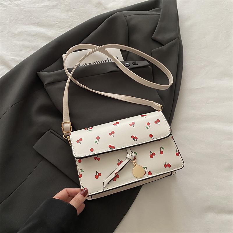 This Year, the Popular Small Fresh Cherry Printed Small Square Bag Women's 2025 Summer New Versatile Shoulder Bag Messenger Bag Foreign Style