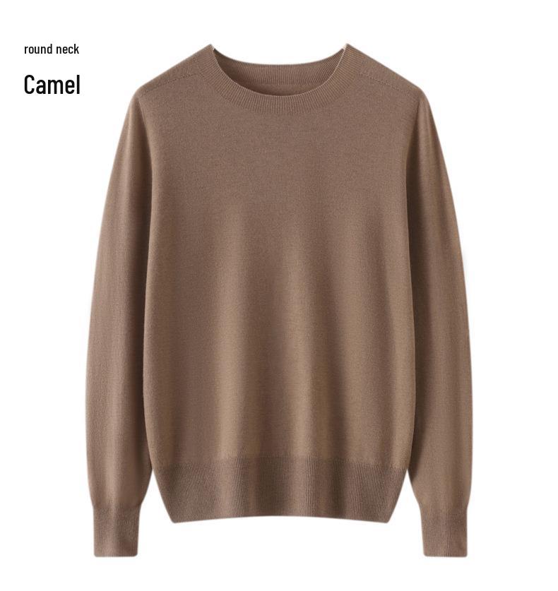 Women's 100% Pure Wool Seamless Knit Sweater, Machine Washable, Round Neck Spring Top