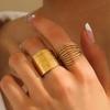 Stainless Steel Metal Hollow Line Texture Open Rings For Women Minimalist Gold Color Irregular Geometric Adjustable Ring Jewelry