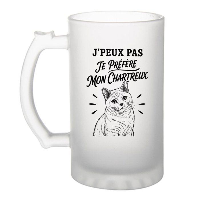 Chope de bière - PLANETEE - J'peux pas minimaliste - Verre trempé givré 470 ml - Motif sublimé indélébile - Imprimée en Bretagne