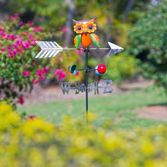 Bunte Windfahne Eisen Eule Heißluftballon Tukan Wetterfahne Außen Windfahne mit Stab für Garten Hof Rasen Dekoration