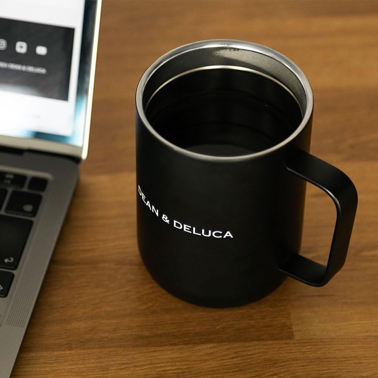 DEAN & DELUCA Stainless Steel Mug with Lid, Black, 300ml, Keeps Drinks Hot and Cold