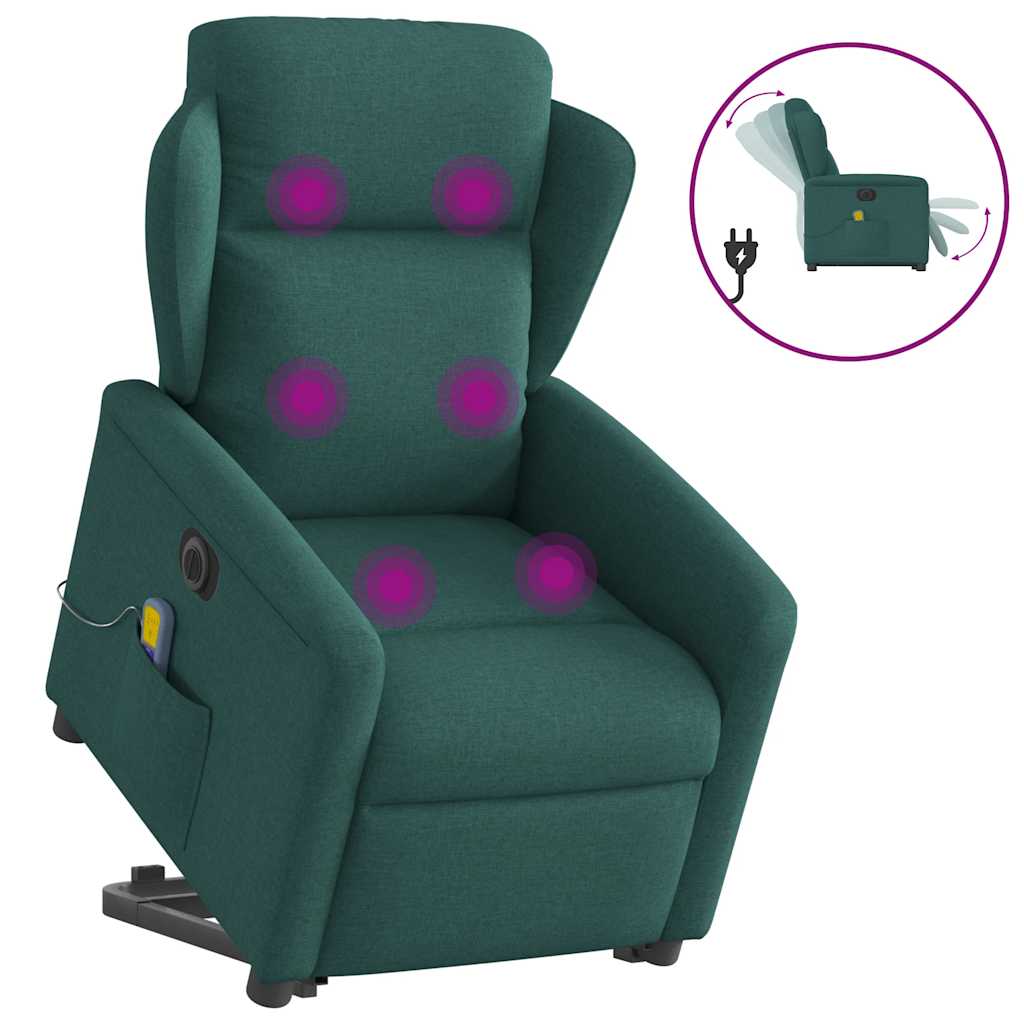 Electric Massage Recliner with Rising Assistance Dark Green Fabric