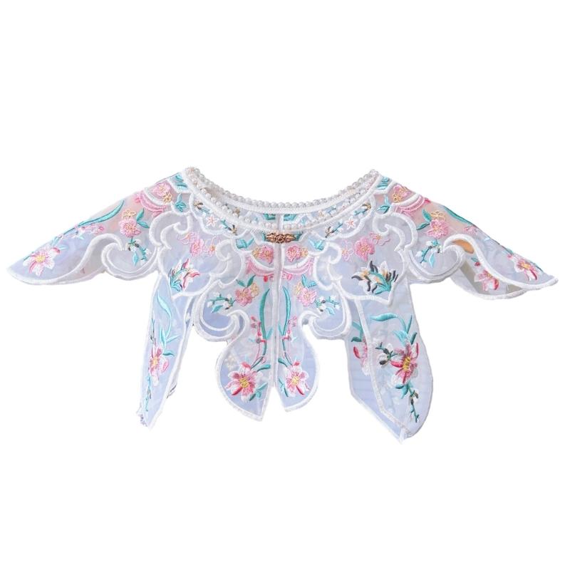 Traditional Costume Faux Collar Embroidery Floral Collar Decorative Half Shawl