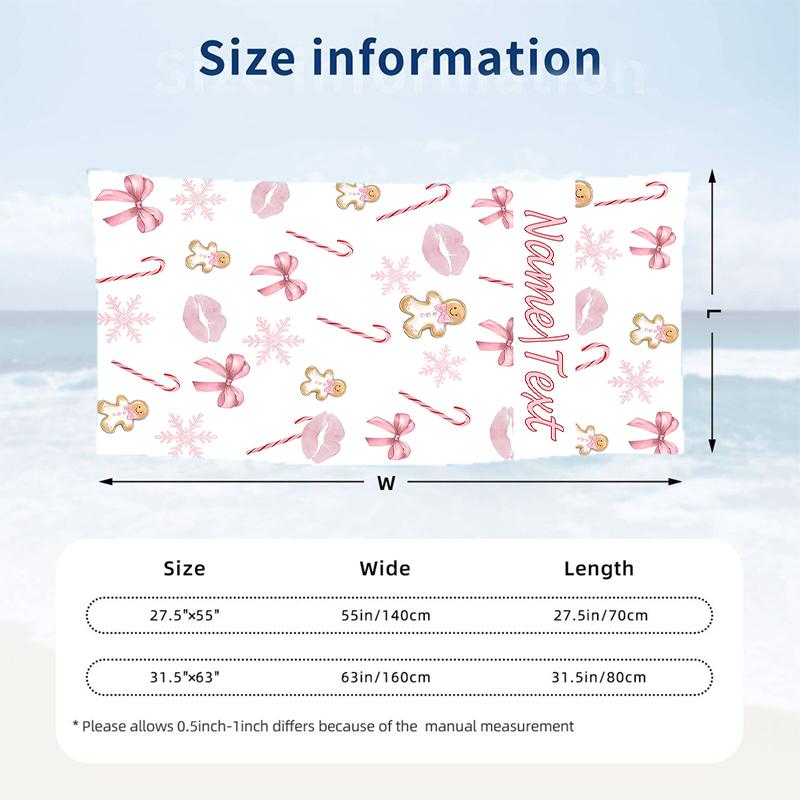 Pink Christmas Custom Name Printed Beach Towel Personalized Soft Towel For Swimming Beach Travel