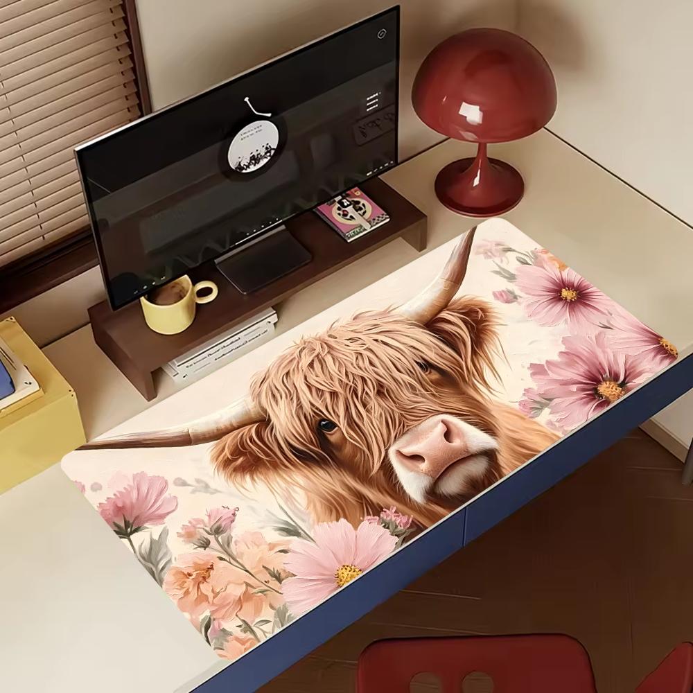 Large Extended Highland Cow Floral Mouse Pad Thick Non‑Slip Rubber Mat For Precise Mouse Control Gaming Laptop Computer Desktop