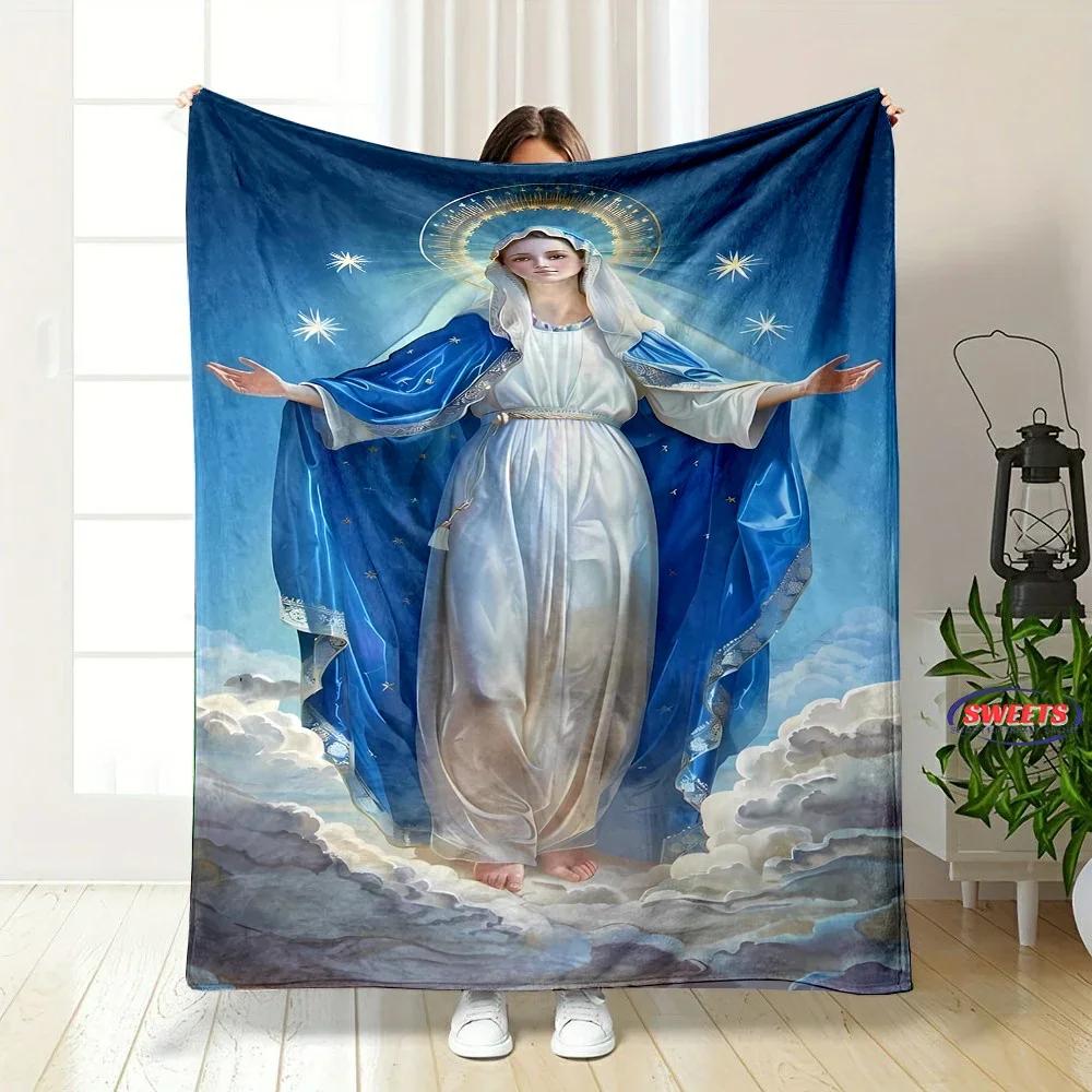 Coperta artistica in flanella della Vergine Maria misericordiosa, 6 taglie, per divano, ufficio, pisolino, per tutte le stagioni, lavabile in lavatrice