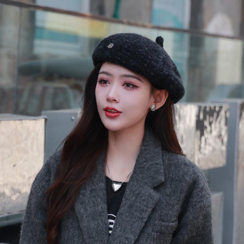 Beret Children Autumn And Winter Literary And Retro Painter Hat Color Wool Face Small Fashion Pumpkin Hat