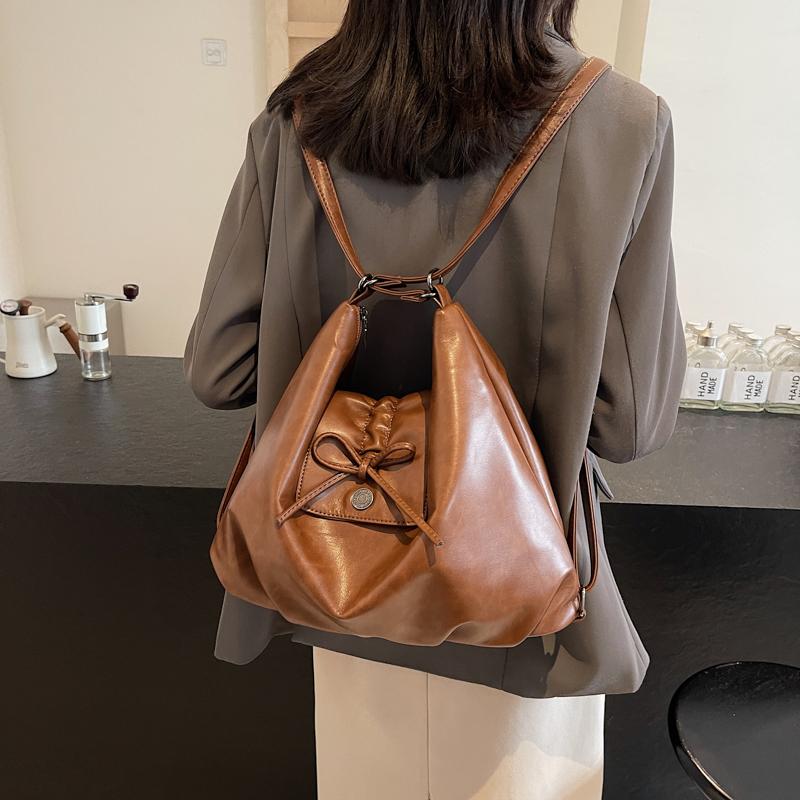 Large Capacity Commuter Bag Multi-Function Backpack Women's Bow Tote Bag Soft Leather Shoulder Bag
