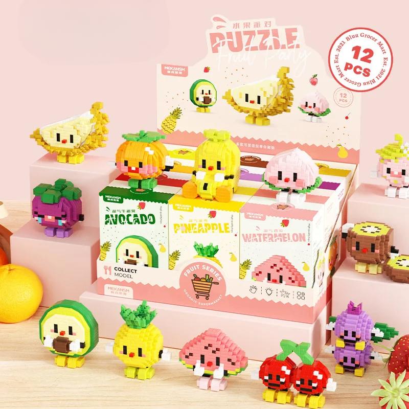 DIY bloková kreslená roztomilá 3D puzzle ovocná párty model mikročástic sestavitelná panenka stolní dekorace dětská hračka dárky