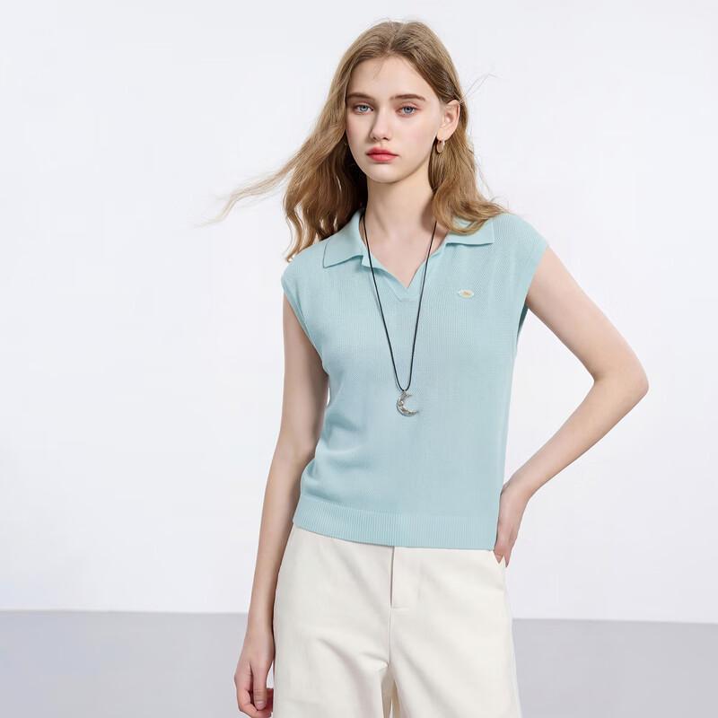 SanCai Lyocell Blend Sleeveless Polo Knit Top