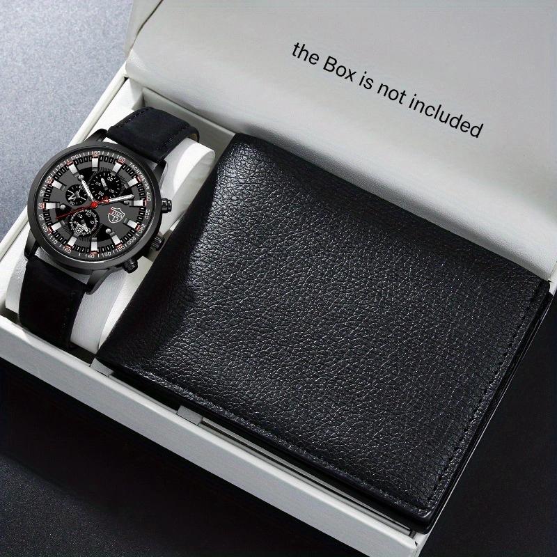 

2 шт./набор, 1 шт. модные мужские повседневные аналоговые наручные часы из искусственной кожи и 1 шт. мужской кошелек, подарки на День отца