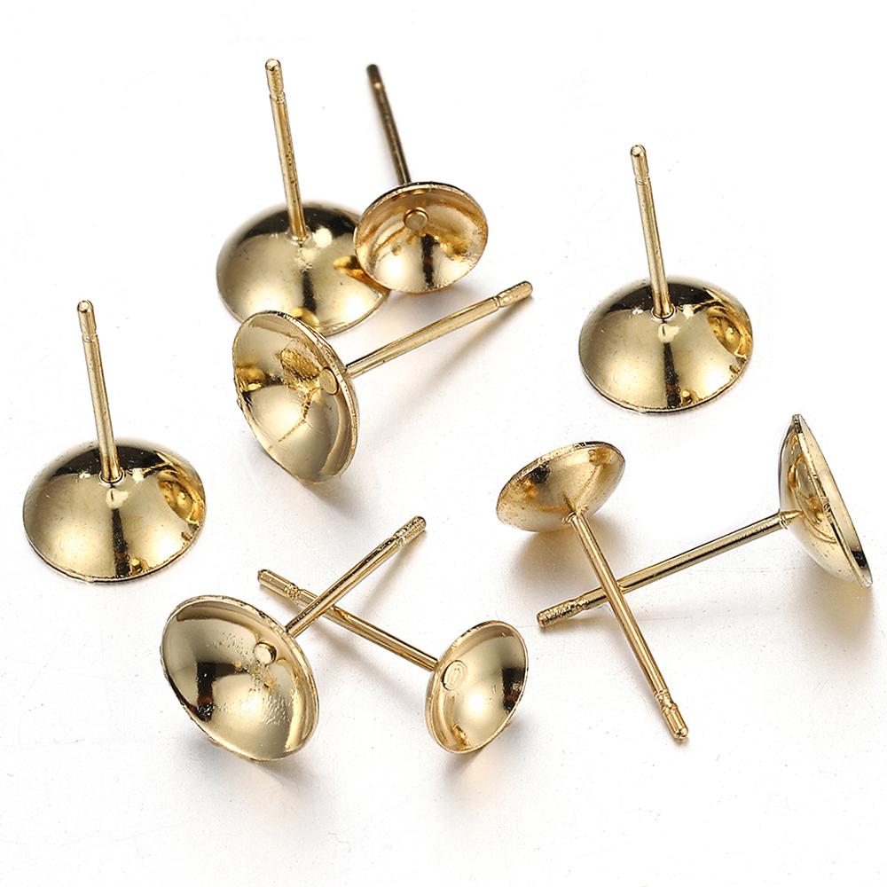 50pcs 3-8mm Stainless Steel Ear Studs Base for Pearl Earrings Earring Base for Jewelry Making DIY Gold Color Accessories