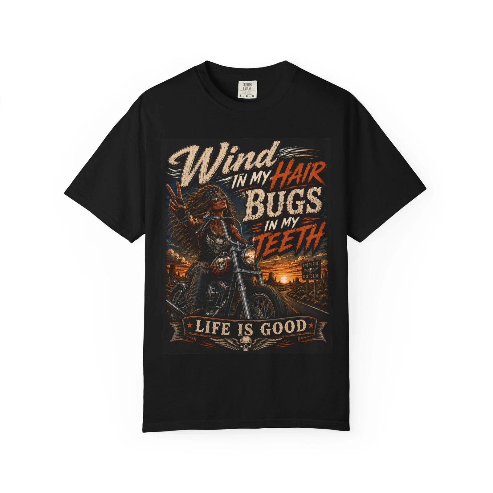 Wind in My Hair Bugs in My Teeth motorcycle shirt | Life Is Good tee XXXL