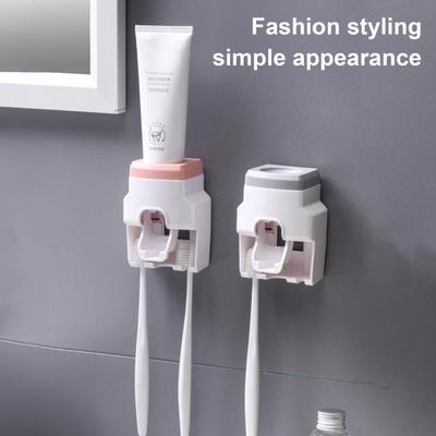 Automatisches Zahnpastaspender-Set, einfach zu installierender wandmontierter Zahnpastaquetscher mit Zahnbürstenhalter, Badezimmerzubehör