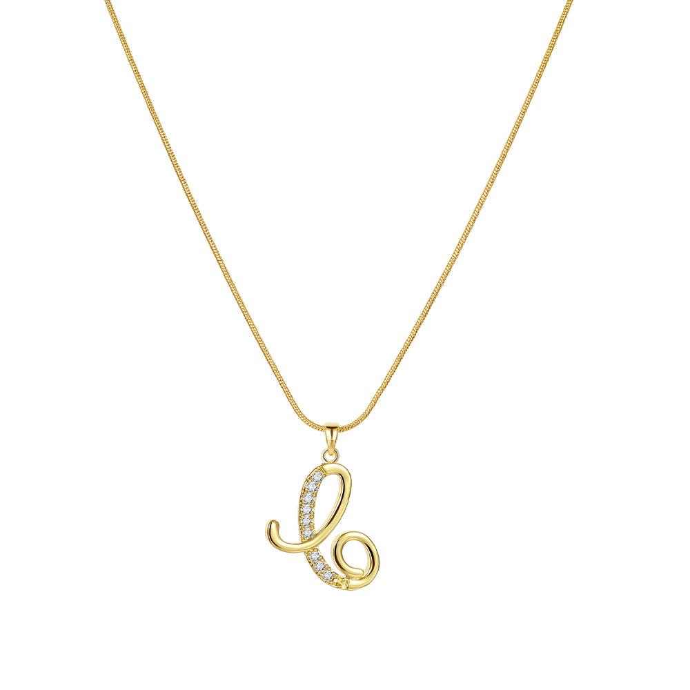 "Elegant 26-Letter Zircon Inlaid Gold Snake Chain Necklace"