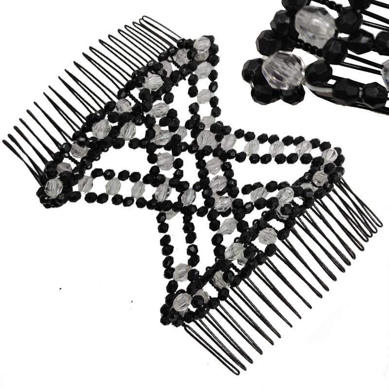 Women DIY Hair Accessories Pearl Beaded Elastic Hair Claw Hairpin Magic Comb Up-Do Hairstyle Bun Maker Tool Ponytail Hairdo Wolf