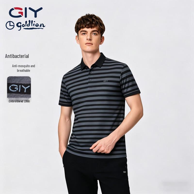 

Goldlion Men s Striped Lapel Polo T-shirt XL